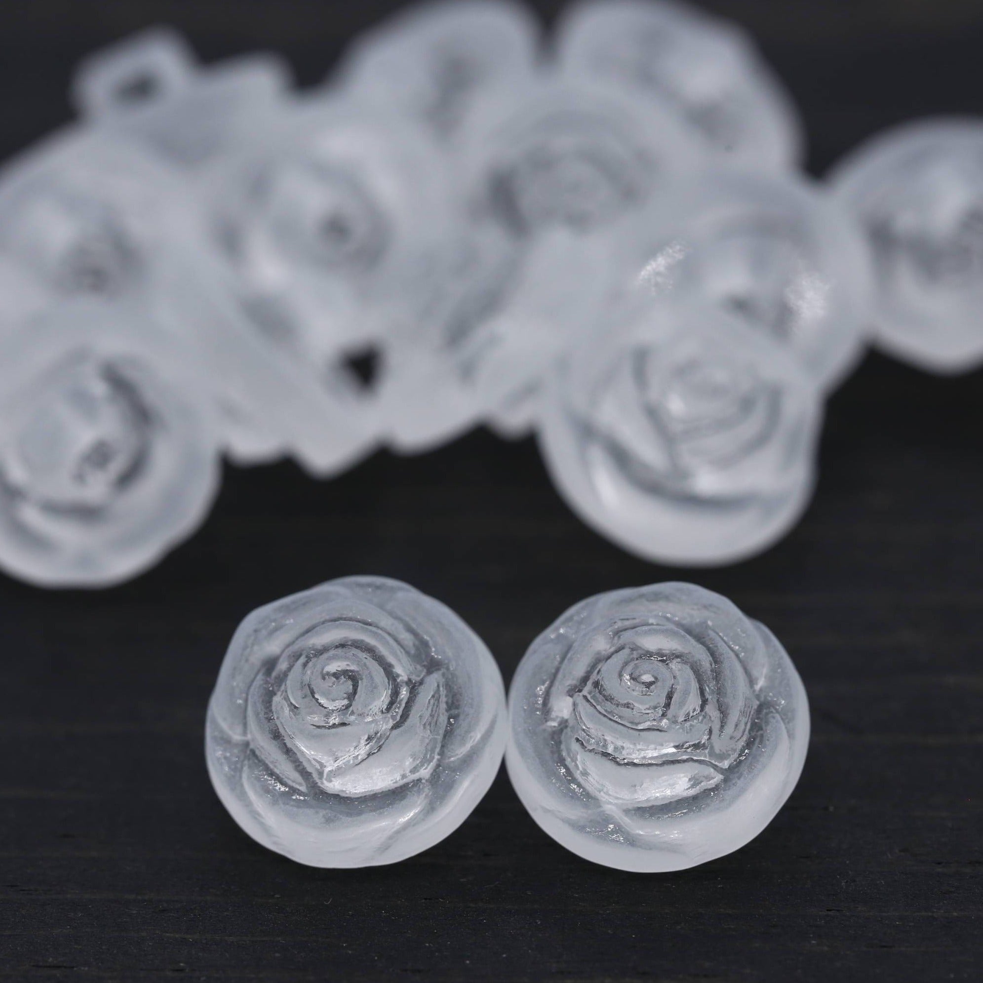 4 Clear Intricate Rose Design Button