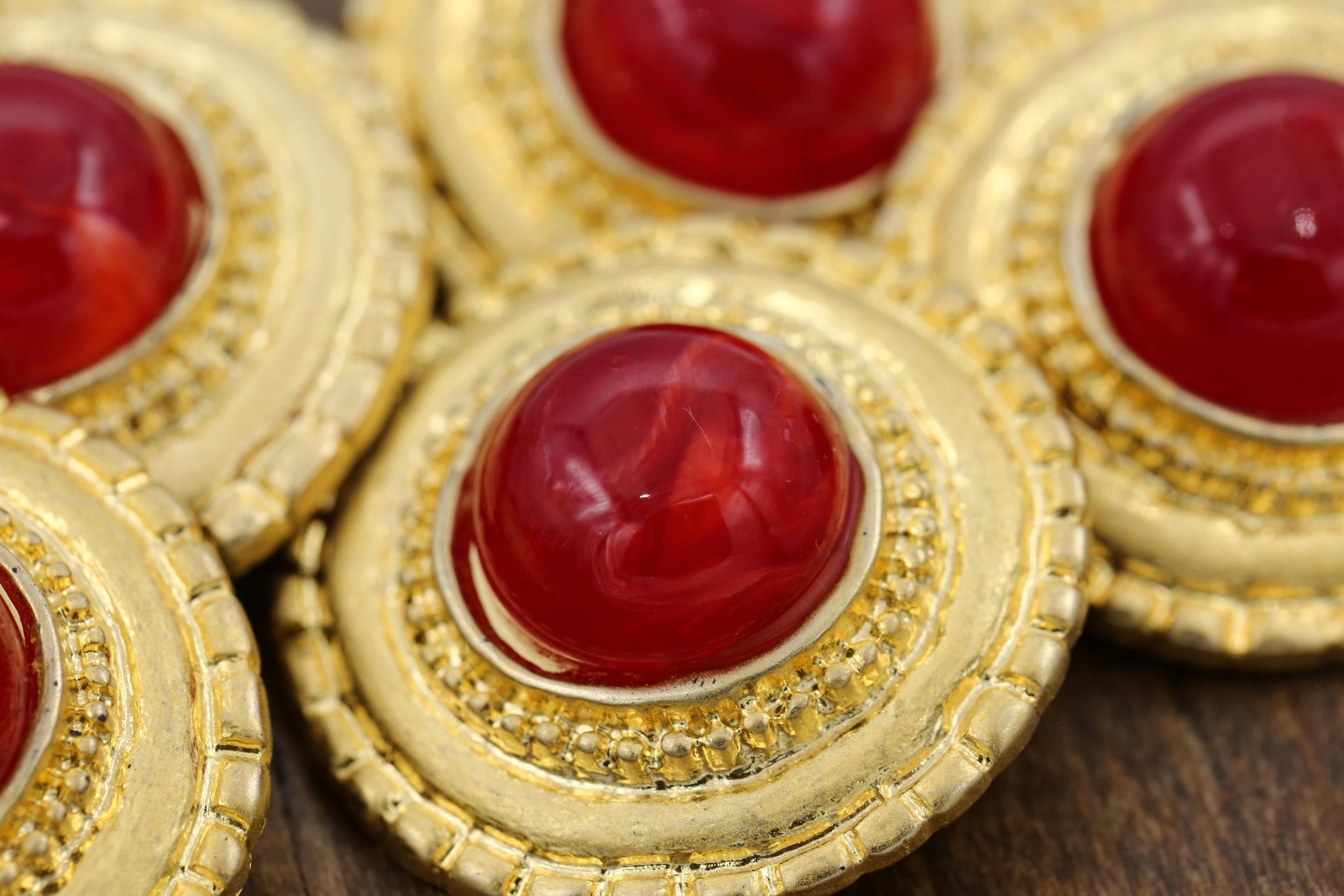 4 Red and Gold Plastic Decorative Button