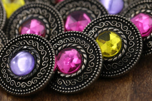 4 Pink Purple or Yellow Gemstone Gothic Metal Button