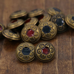 4 Burgundy or Black Inside Renaissance Styled Vintage Bronze Button