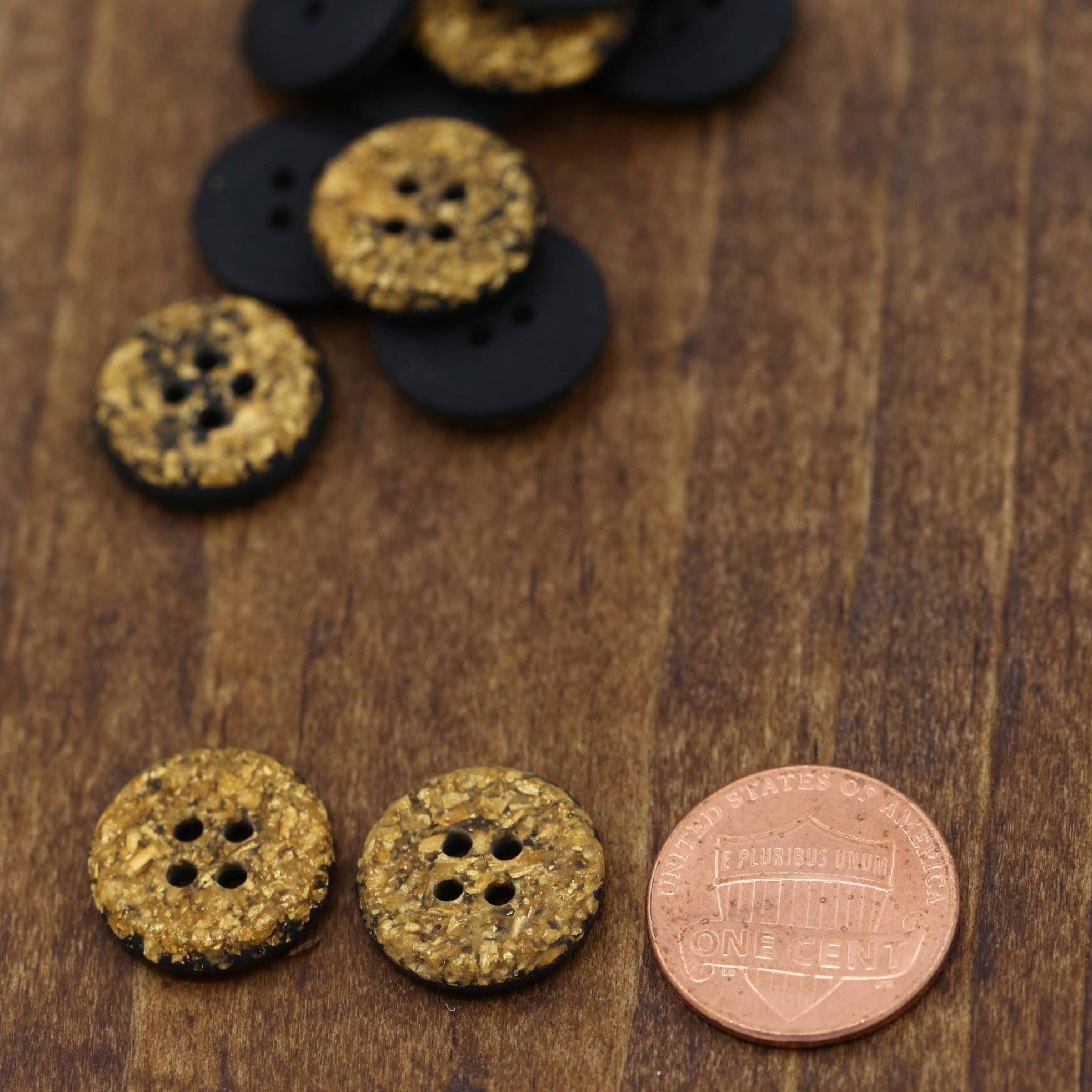 12 Gold and Black Speckled Small Button