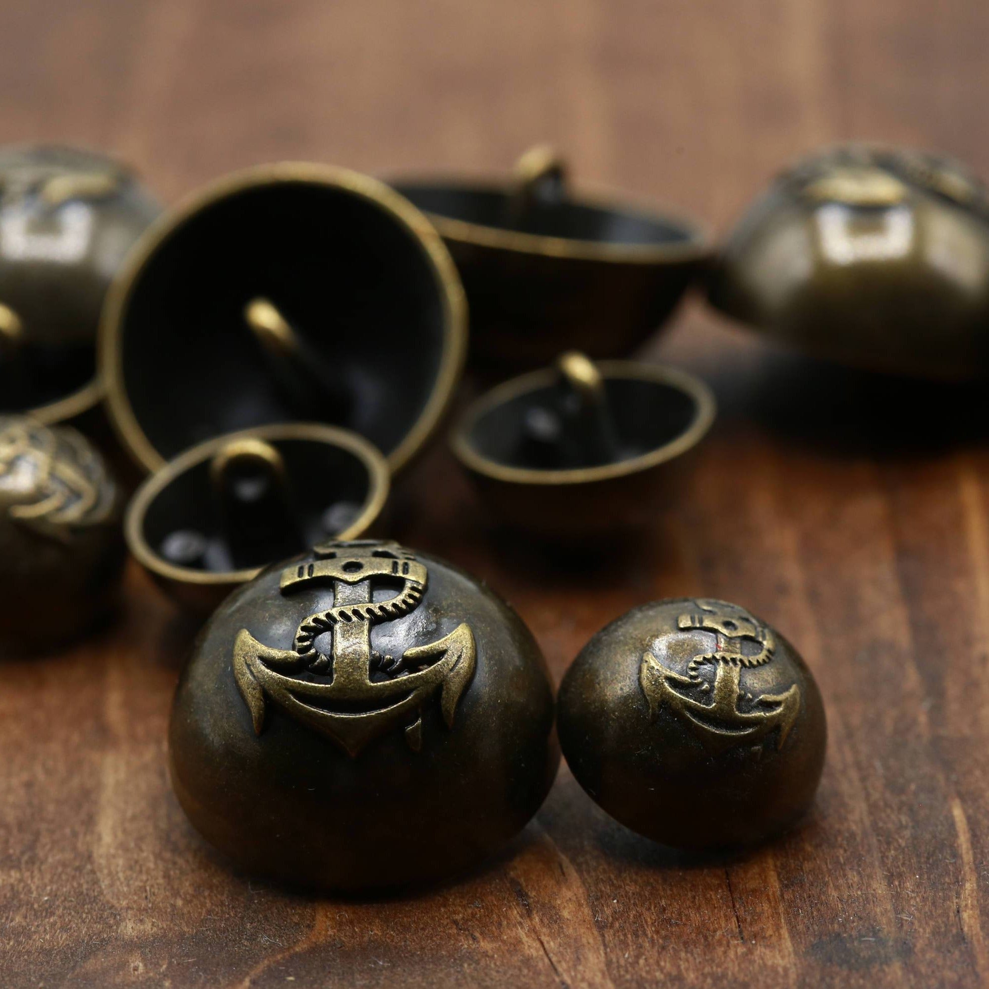 4 Bronze Anchors Aweigh Dome Shape Nautical Theme Metal Button