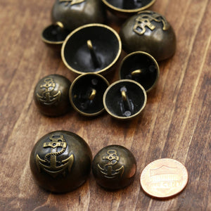 4 Bronze Anchors Aweigh Dome Shape Nautical Theme Metal Button