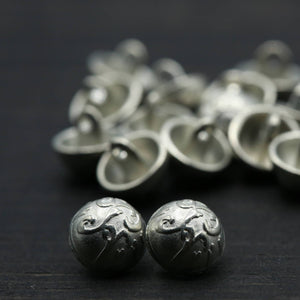 4 Silver Small Vines Design Dome Shaped Metal Button