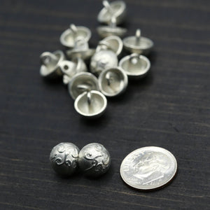 4 Silver Small Vines Design Dome Shaped Metal Button