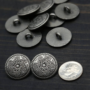 4 Flower Design Vintage Gunmetal Button