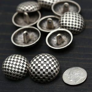 4 Silver Checkered Metal Button