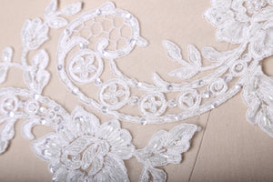 1 Pair Ivory or white Extra Long Beaded Lace Applique