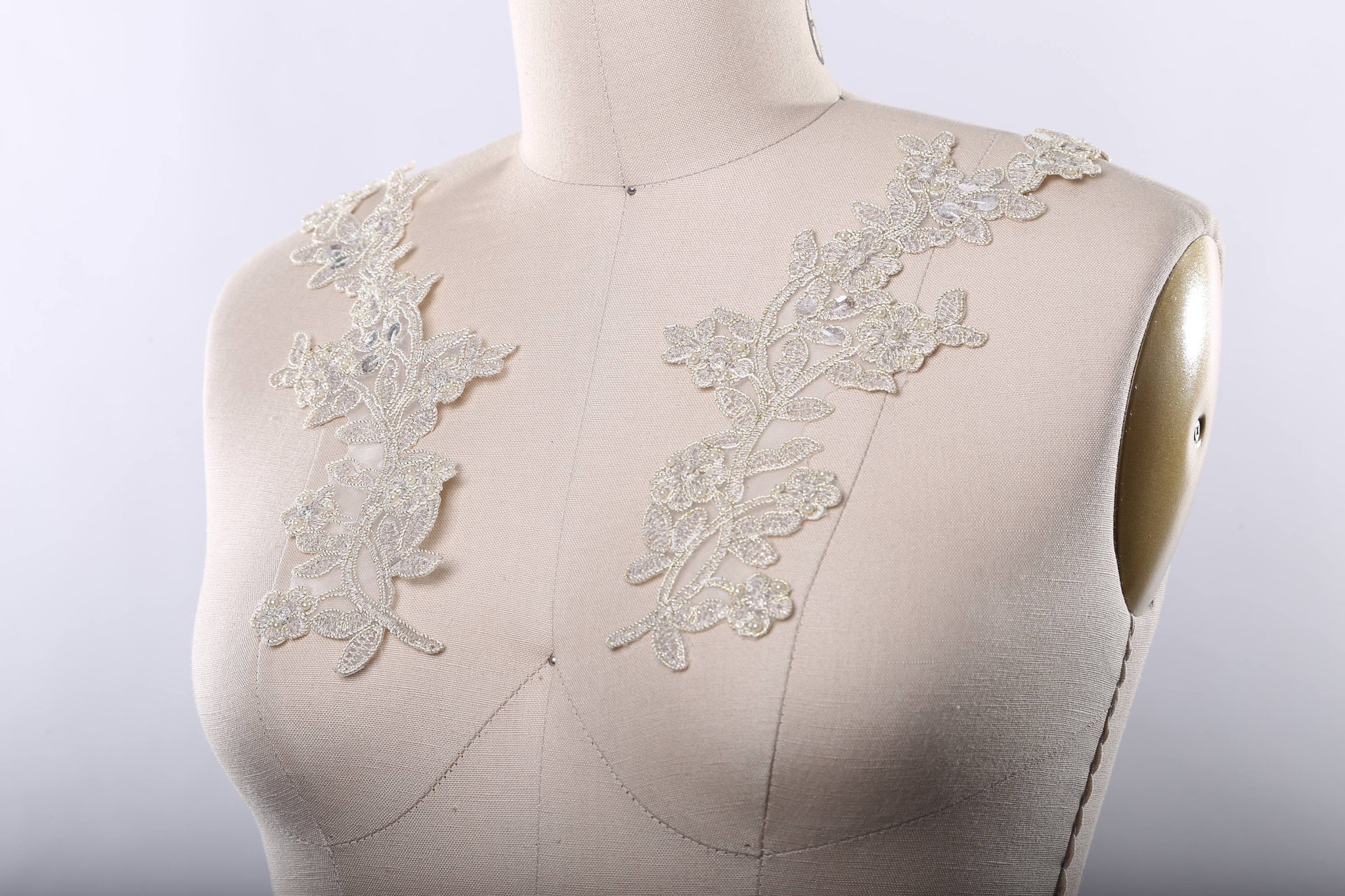 Champagne Sequin and Beaded Flower Lace Applique