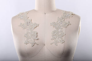 Champagne Sequin and Beaded Flower Lace Applique