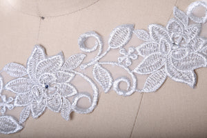 1 Yard 3" Silver Beaded Floral Bridal Lace Trim: Silver, Ivory, & White