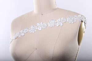 18" White and Silver or Ivory Lace Trim with Beaded 3D Flower and Leaf