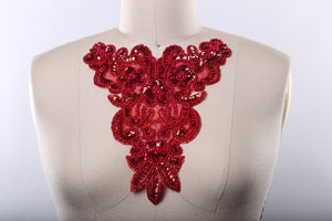 1 Off-White or Red Pearl and Sequin Neckline Collar Applique Blended with Pearl Like Beads