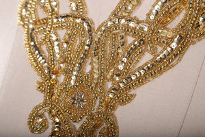 1 Gold or Silver Sequined Beaded Neckline Patch Applique