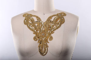 1 Gold or Silver Sequined Beaded Neckline Patch Applique