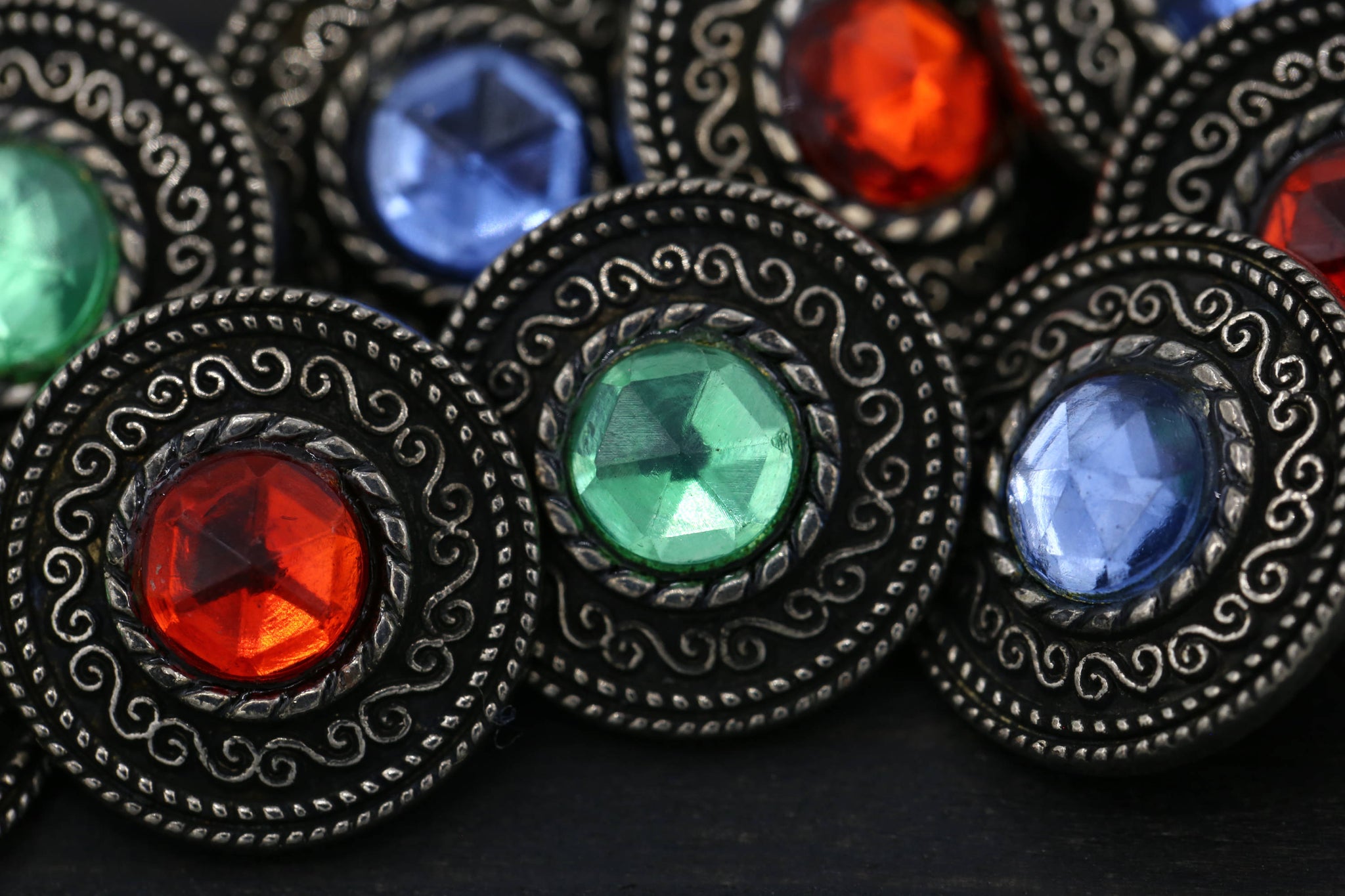 4 Red Blue Green or Yellow Acrylic Gemstone Gunmetal Metal Backing Button