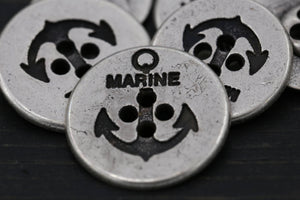 4 Silver Nautical Marine Anchor Metal Button