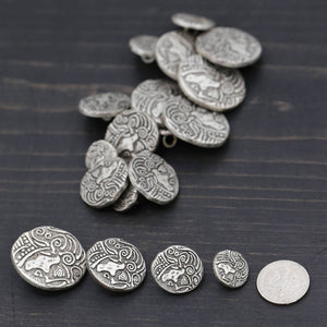 4 Silver Antique African Elephant Metal Button