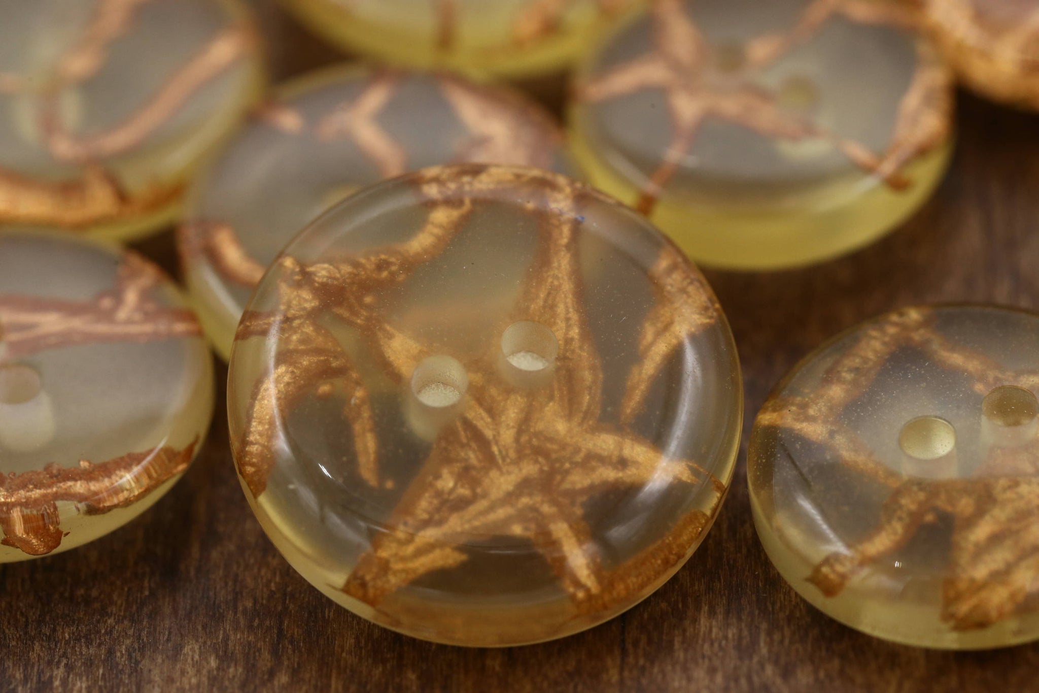 12 Clear Gold Artistic Working Plastic Button