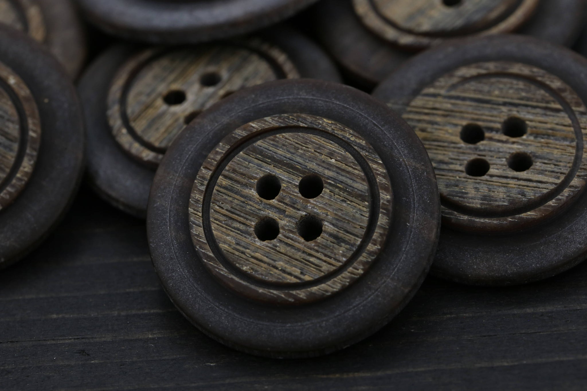 4 Brown Faux Wood Plastic Button