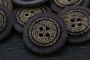 4 Brown Faux Wood Plastic Button