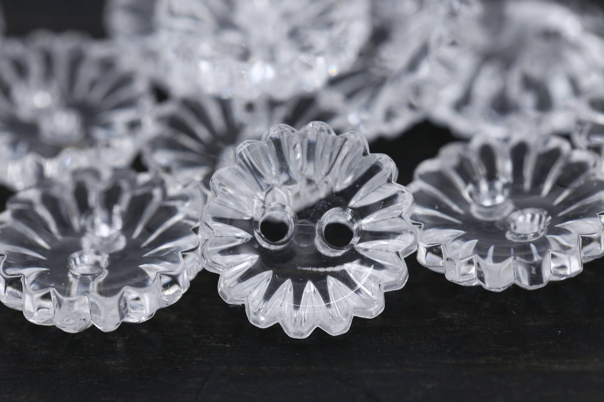 1/2" and 5/8" Clear Plastic Flower Button: 1 Dozen