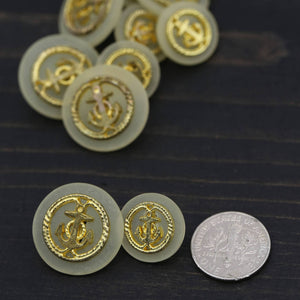 12 Gold Anchor Ivory Base Plastic Button