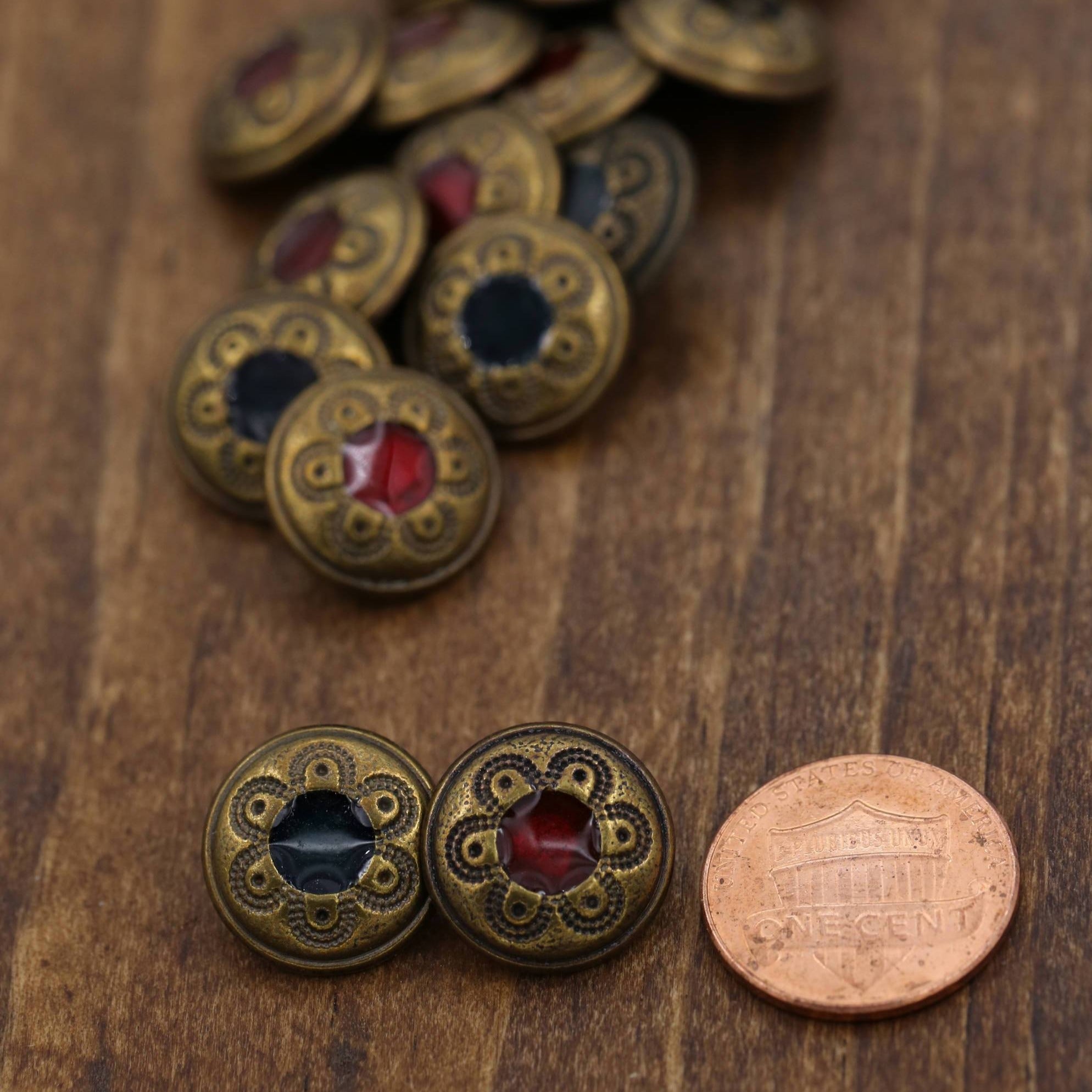 4 Burgundy or Black Inside Renaissance Styled Vintage Bronze Button