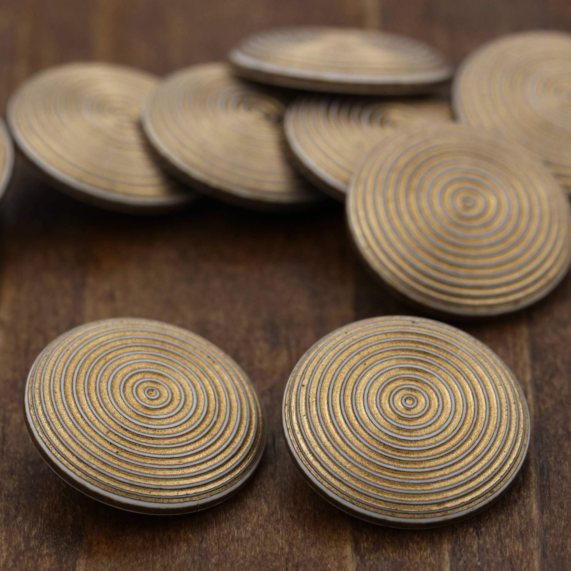 4 Gold Disco Spiral Design Plastic Button