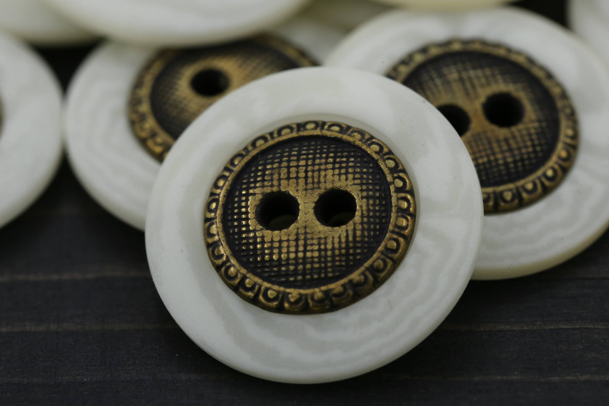 12 Ivory and Bronze Small Decorative Plastic Button