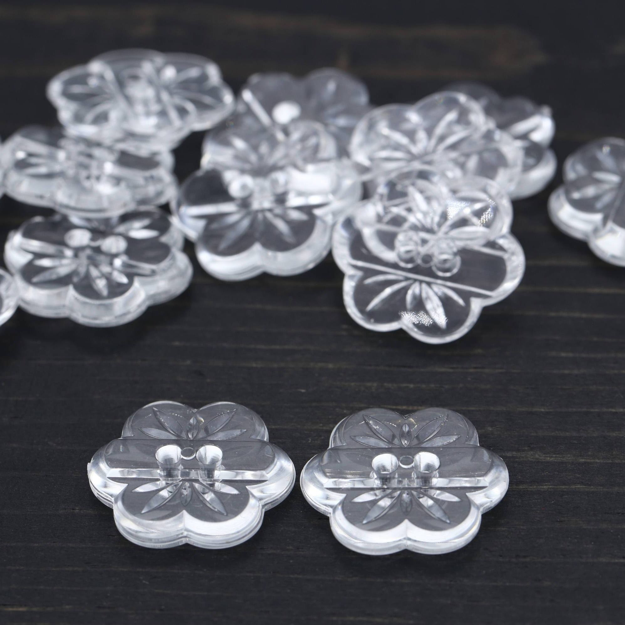 12 Clear Flower Plastic Button