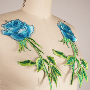 1 Blue Rose Embroidery Flower Iron on Applique/Patch