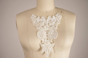 1 Off-White or Red Pearl and Sequin Neckline Collar Applique Blended with Pearl Like Beads