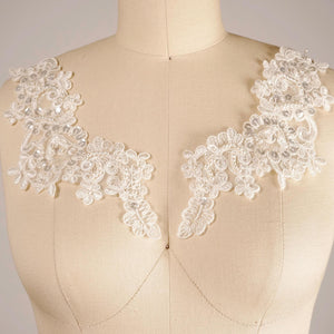 1 Pair White or Ivory Bridal Beadings and Sequins Lace Applique