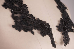 Posh Black Sequined Soaked Beaded Lace Applique