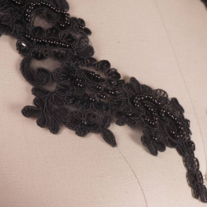 Posh Black Sequined Soaked Beaded Lace Applique