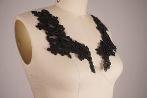 Posh Black Sequined Soaked Beaded Lace Applique