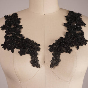 Posh Black Sequined Soaked Beaded Lace Applique