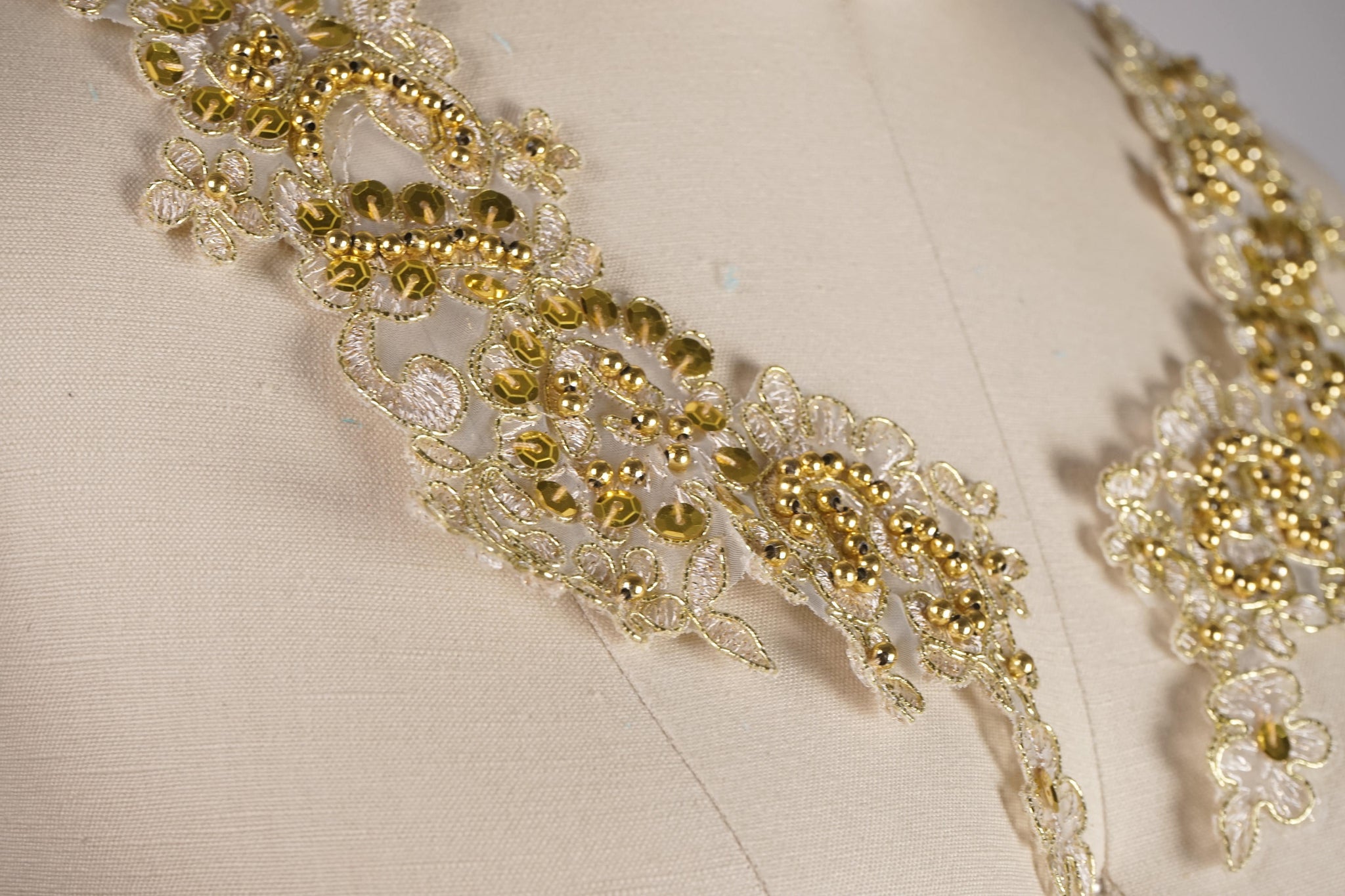 1 pair Vibrant Gold Beaded  Lace Applique