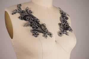 Black Lace and Metallic Silver Wire Applique