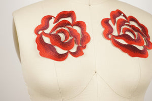 2 Pieces 5.5" Wine Red Embroidery Flower Rose Patches
