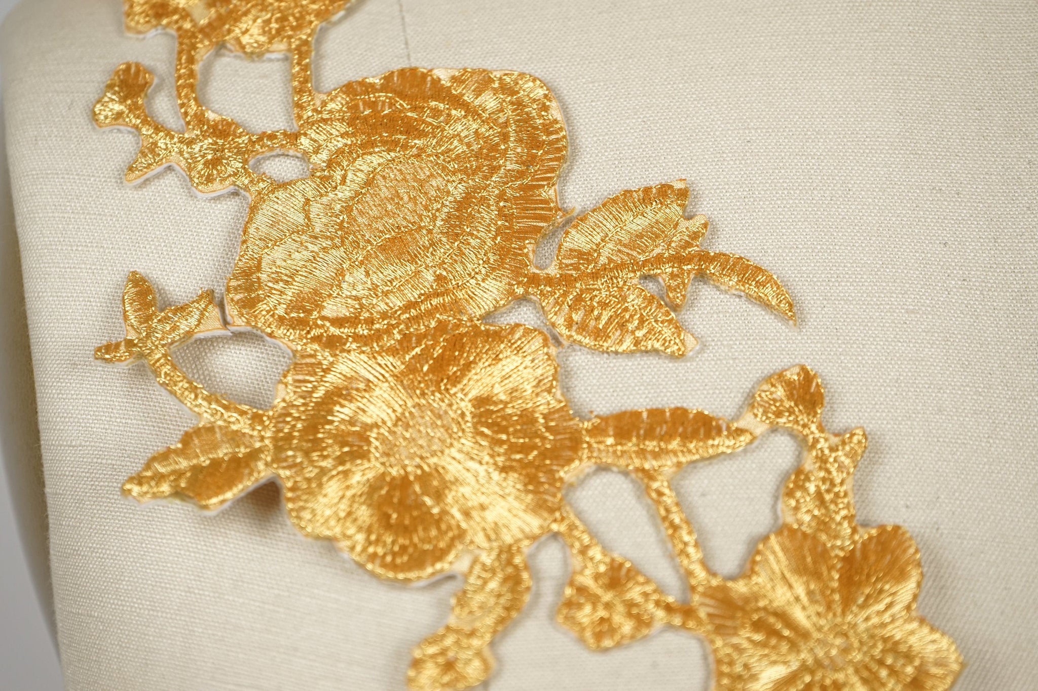 1 Pair Gold Embroidery Iron on Flower Patch