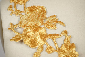 1 Pair Gold Embroidery Iron on Flower Patch