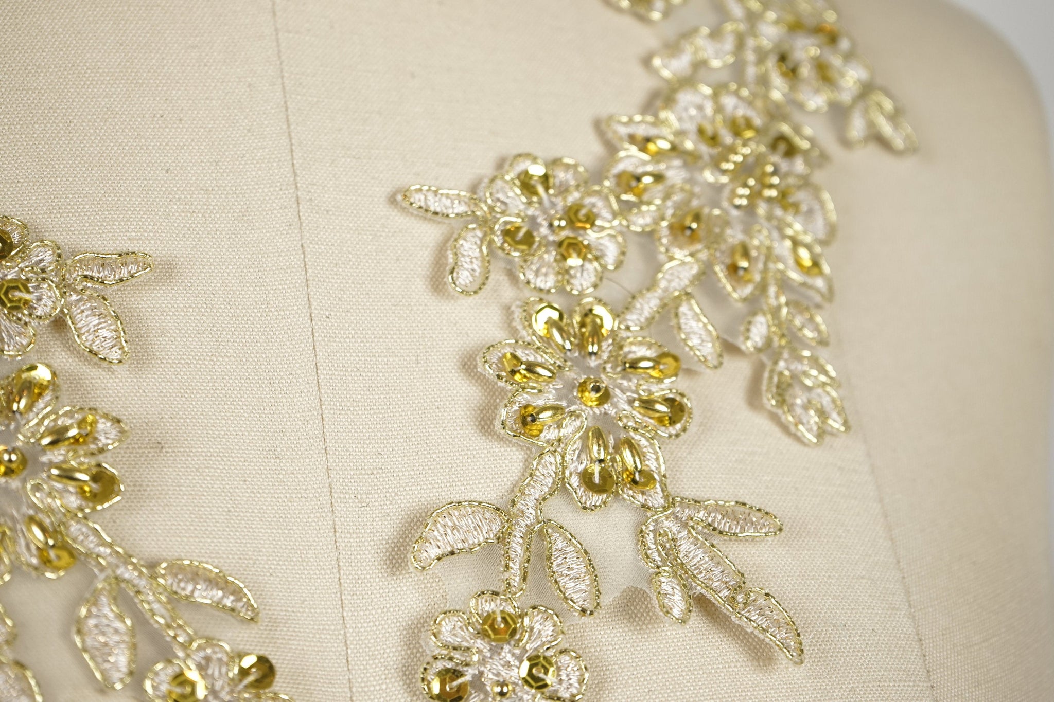 Bold Gold Sequin and Beaded Flower Design Applique Pair