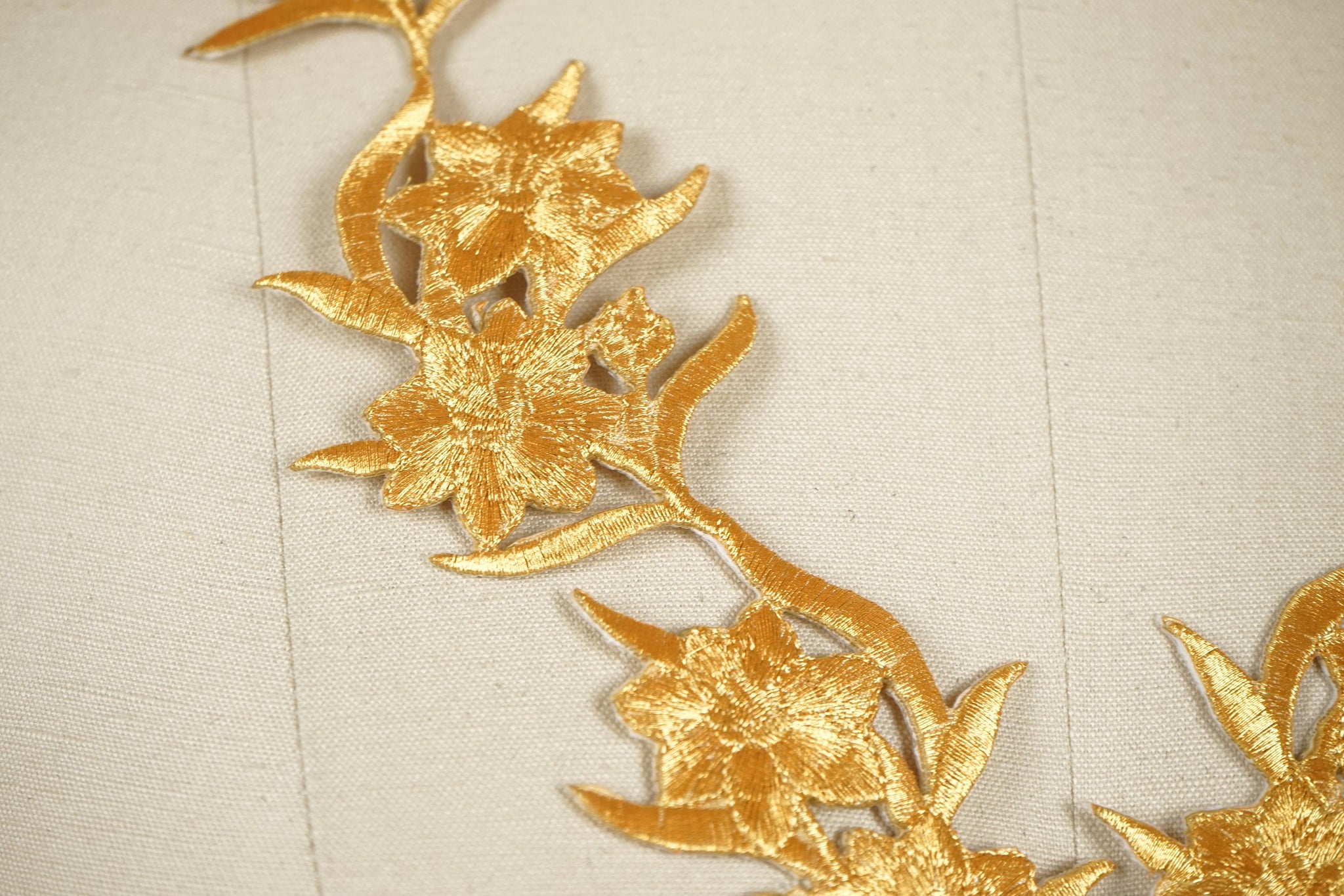 1 Pair 12.5" Gold Rose Embroidery Flower Long Metallic Patch Applique    .