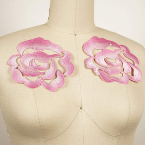 2 Pieces Cupit Pink Rose Embroidered Iron on Flower Patches