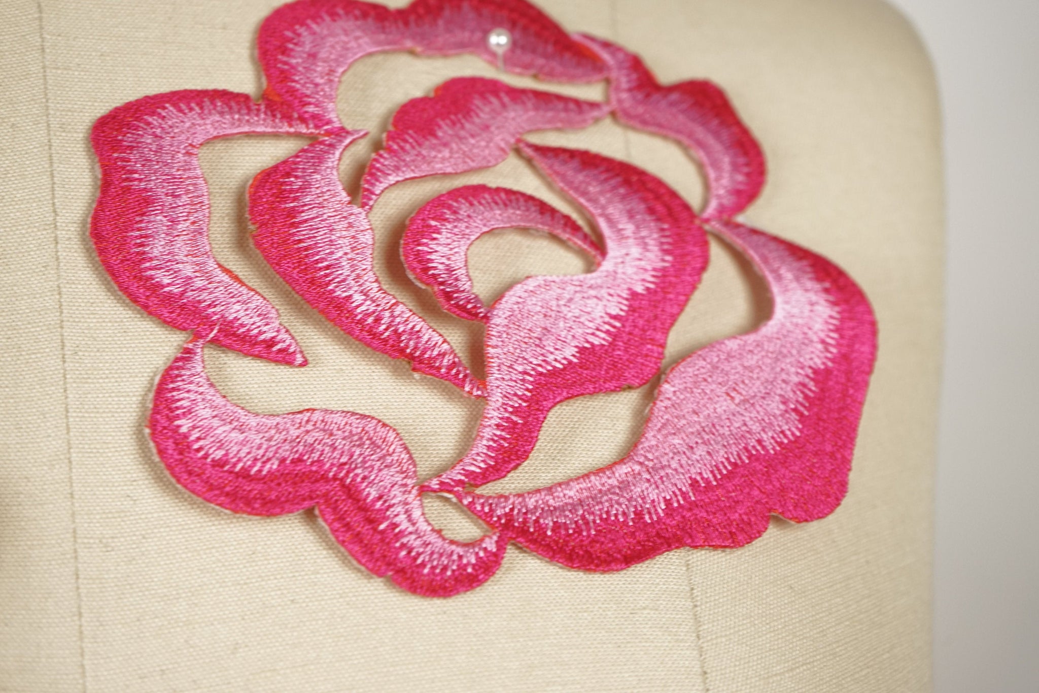 2 Hot Rosey Pink Embroidery Flower Patch