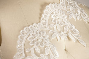 1 Yard 6" or 4" White and Gold Beading Descending Leafs Large Rose Bridal Veil Scalloped Lace Trim