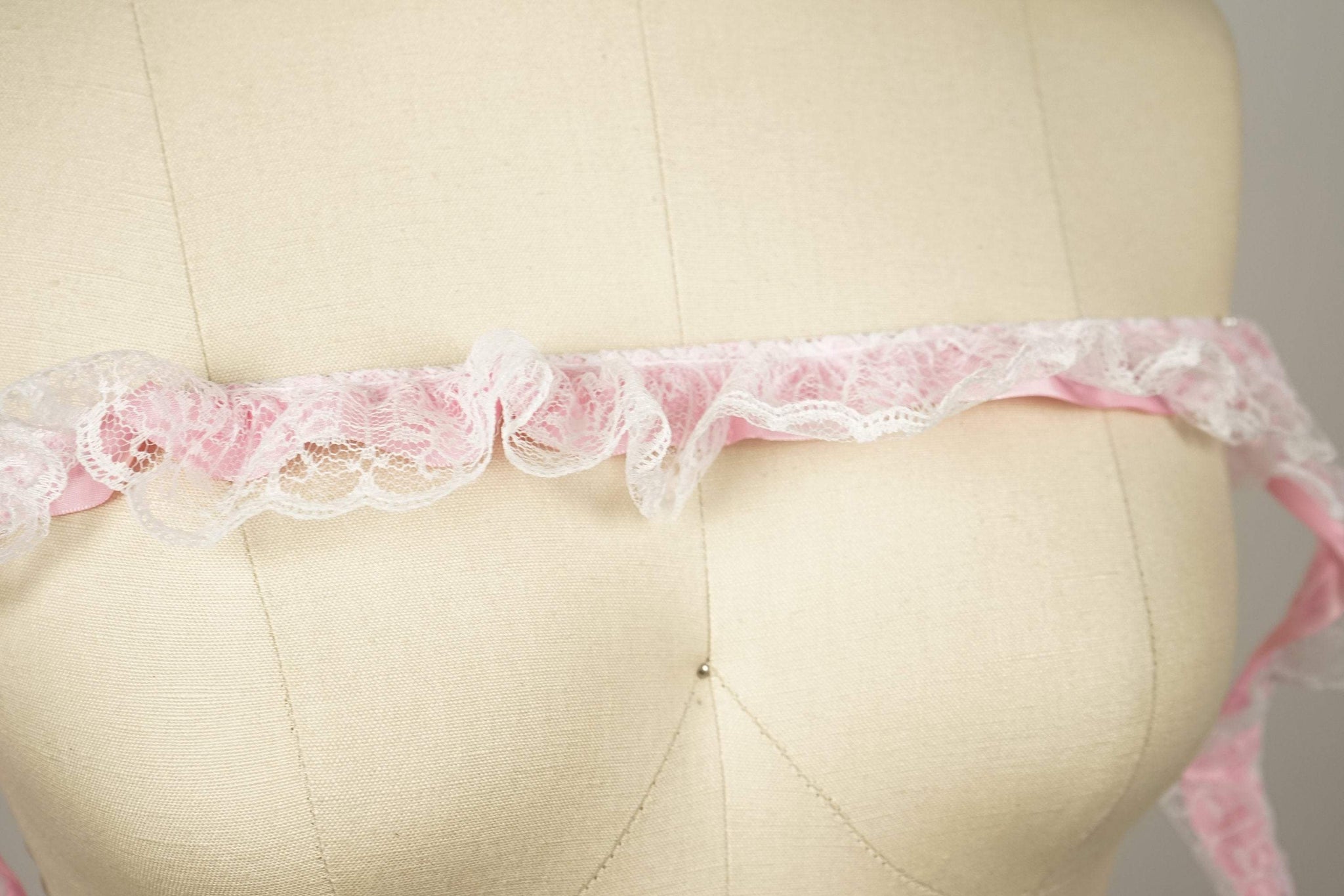 2 Yards Baby Pink Ruffle Satin Trim With Polyester Lace Overlay