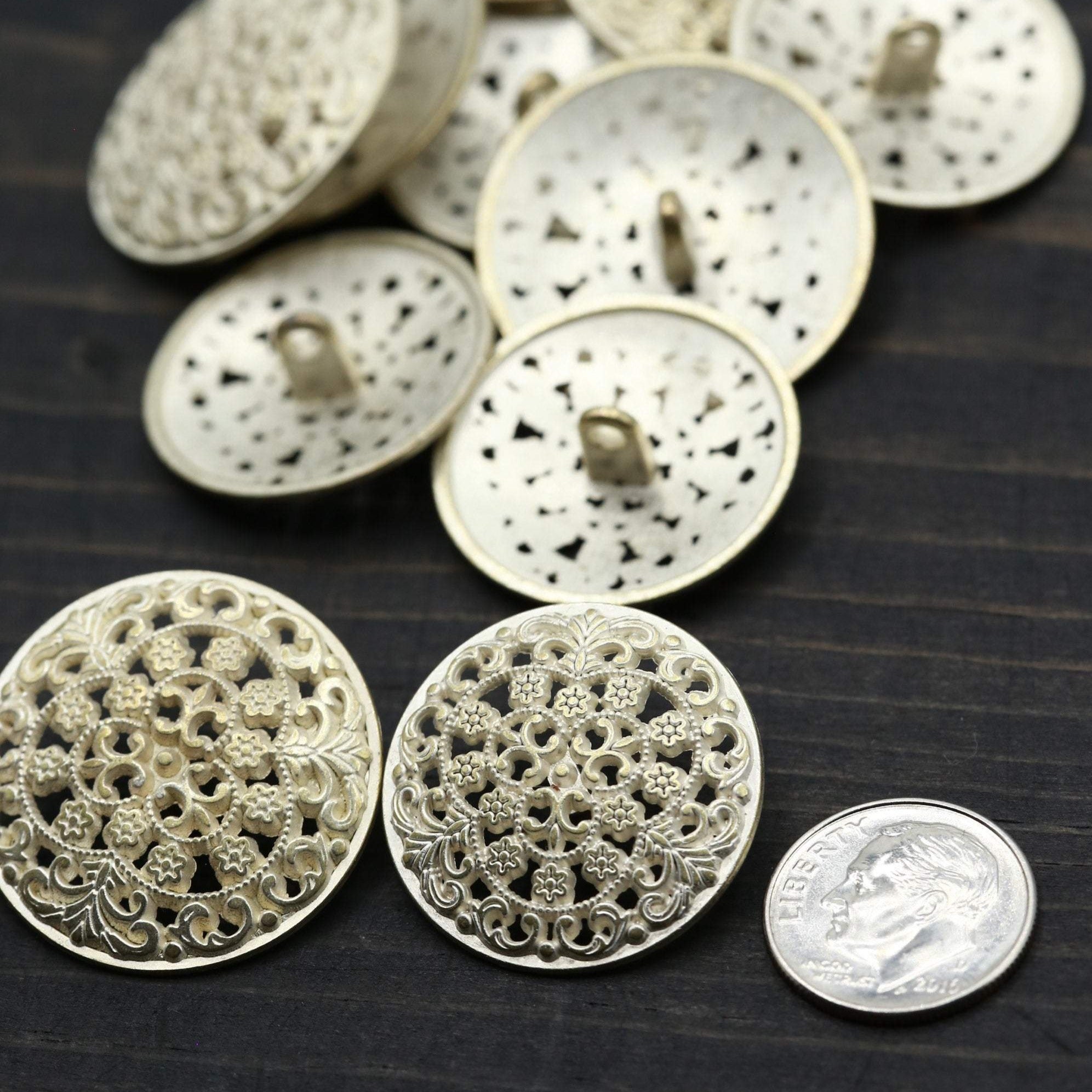 4 Faded Gold Muted Silver Roman Iron Work Metal Button